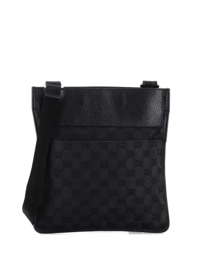 Pre-owned Gucci Vintage Web Gg Canvas With Leather Small Crossbody Bag In Black