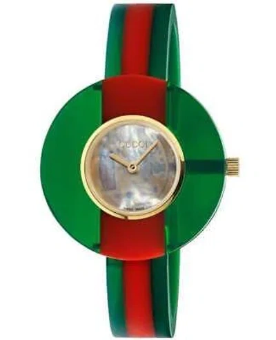 Pre-owned Gucci Vintage Web Mother Of Pearl Dial Green And Women's Watch Ya143403