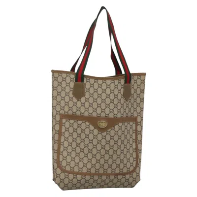 Pre-owned Gucci Vintage Web Strap Tote Gg Coated Canvas Beige Canvas Tote Bag Bag () In Sand