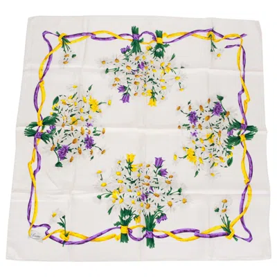 Pre-owned Gucci Vintage White Silk Bouquets Scarf
