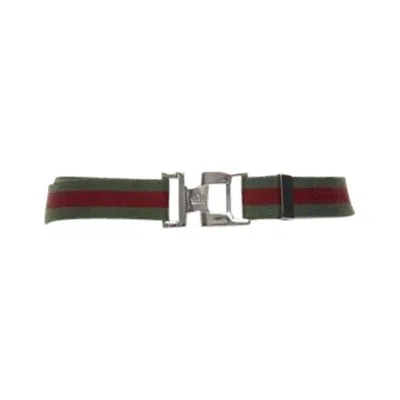Pre-owned Gucci Vintage Y2k Silver Ruthenium Gg Square Buckle Red Green Web Belt