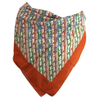 Pre-owned Gucci Vintage Zebra Print Cotton Scarf In Brown
