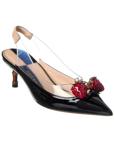 Gucci Vinyl & Patent Slingback Pump In Black