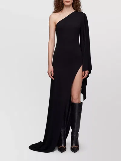 Gucci Viscose Asymmetric One-shoulder Maxi Dress In Black