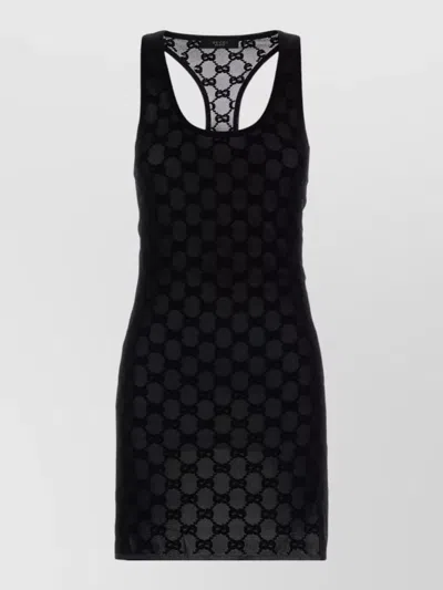 Gucci Viscose Blend Dress Geometric Pattern Racerback In Black