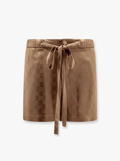 Gucci Viscose Blend Shorts With Allover Gg Logo In Brown
