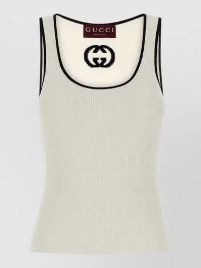 Gucci Viscose Blend Tank Top Contrast Trim In Multi
