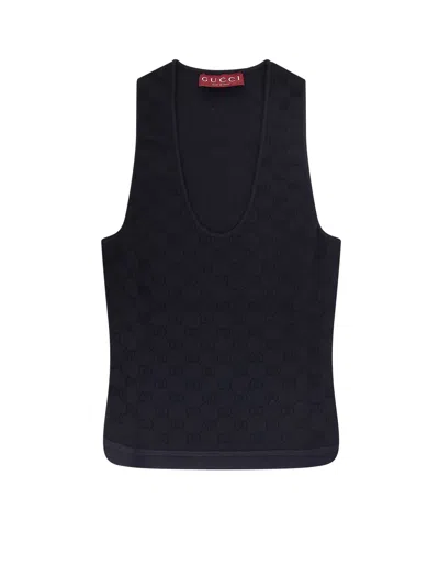 Gucci Women Viscose Blend Top With All-over Gg Motif In Black