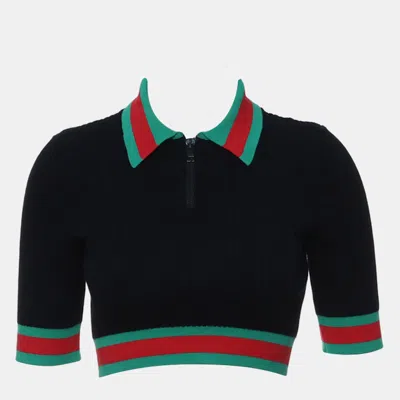 Pre-owned Gucci Viscose Cropped Polo Shirt In Black