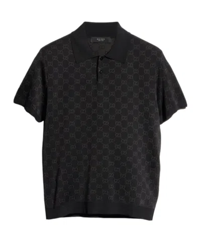 Gucci Viscose Gg Jacquard Polo Shirt In Black