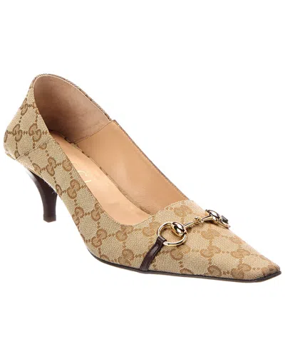 Gucci Vittioria Gg Supreme Canvas & Leather Pump In Beige