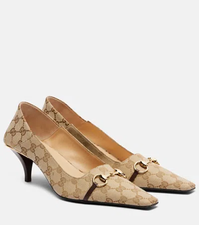 Gucci Gg Fabric Vittoria Pumps Pointed Toe In Brown
