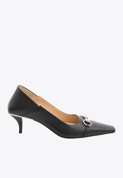 Gucci Vittoria 55 Horsebit Leather Pumps In Black