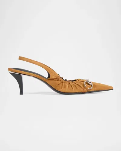 Gucci Vittoria 55mm Suede Slingback Kitten Heel Pumps In 2714 Spice