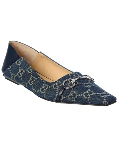 Gucci Vittoria Gg Denim & Leather Ballerina Flat In Multi