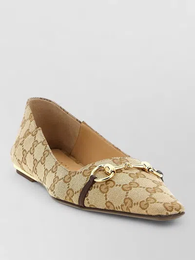 Gucci Vittoria Horsebit-detail Gg-pattern Ballet Flats In Neutral