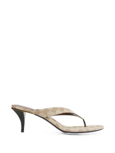 Gucci Tonal Lining And Insole Almond-toe Mid-heel Sandals In Brown