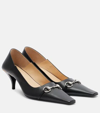 Gucci Vittoria Horsebit Leather Pumps In Black