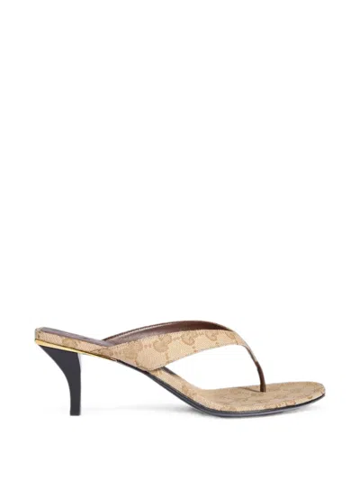 Gucci Tonal Lining And Insole Almond-toe Mid-heel Sandals In Neutral