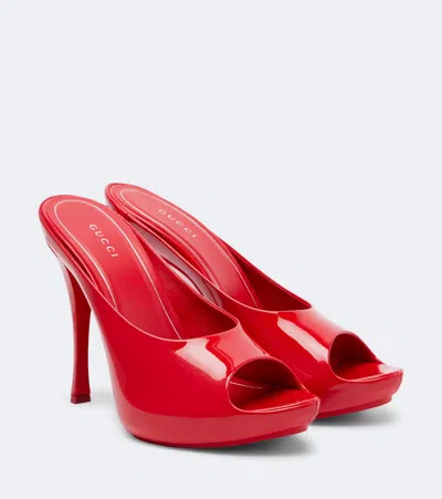 Gucci Viv Patent Leather Platform Mule In Red