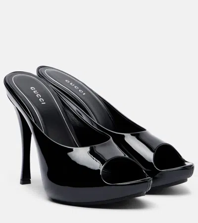 Gucci Viv Patent Leather Platform Mules In Black