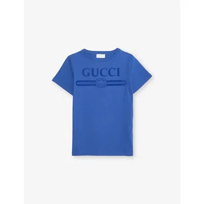 Gucci Kids' Logo-print Cotton T-shirt 4- In Blue