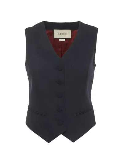 Pre-owned Gucci V-neck Buttoned Waistcoat In Blue