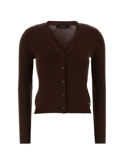 Gucci V-neck Button-up Cardigan In Brown