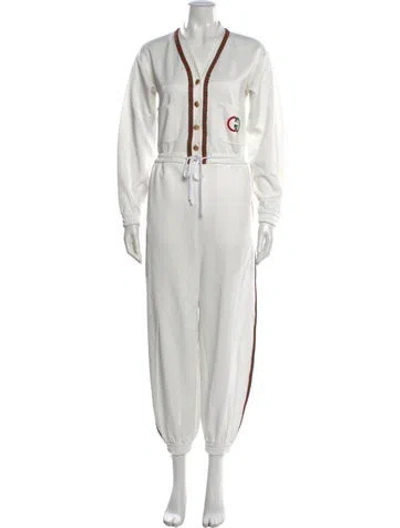 Pre-owned Gucci V-neck Jumpsuit In White