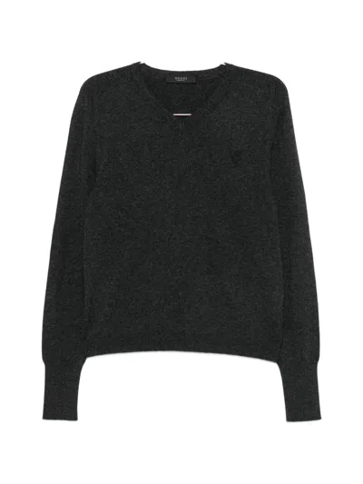 Gucci V-neck Logo-embroidered Sweater In Grey