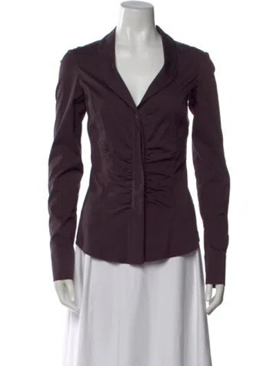 Pre-owned Gucci V-neck Long Sleeve Blouse In Burgundy