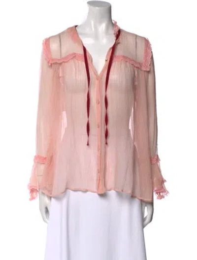 Pre-owned Gucci V-neck Long Sleeve Blouse In Pink