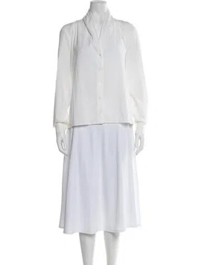 Pre-owned Gucci V-neck Long Sleeve Blouse In White