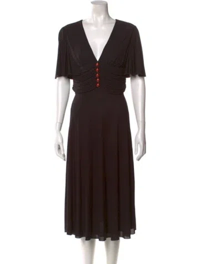 Pre-owned Gucci V-neck Midi Length Dress In Black