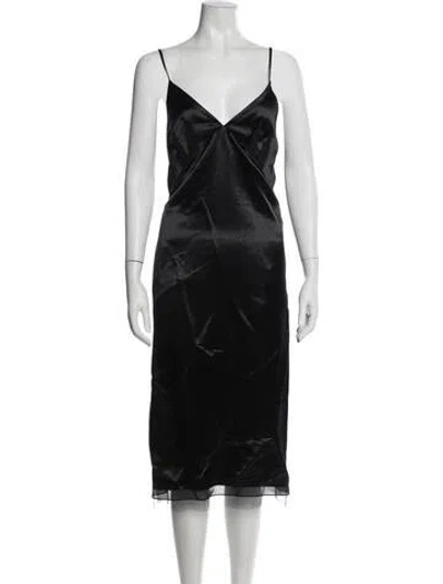 Pre-owned Gucci V-neck Midi Length Dress W/ Tags In Black
