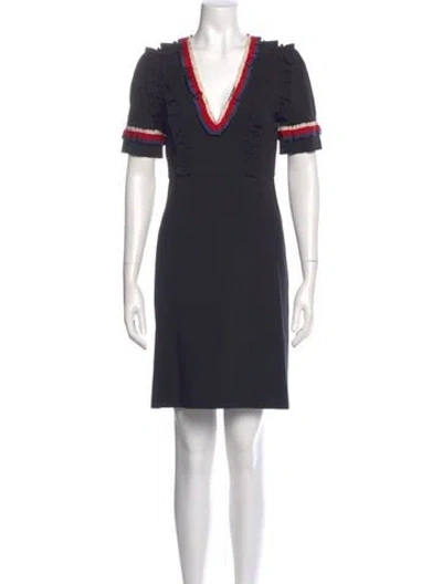 Pre-owned Gucci V-neck Mini Dress In Black