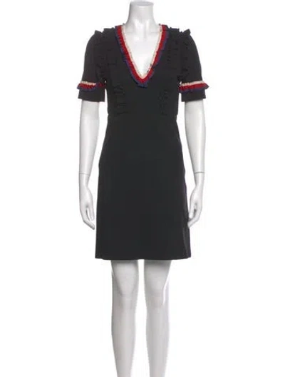 Pre-owned Gucci V-neck Mini Dress In Black