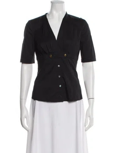 Pre-owned Gucci V-neck Short Sleeve Blouse In Black