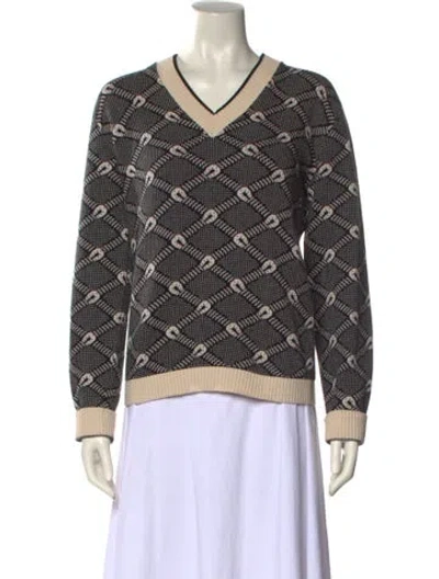 Pre-owned Gucci V-neck Sweater Printed Sweater In Black