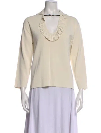 Pre-owned Gucci V-neck Three-quarter Sleeve Blouse In Neutral