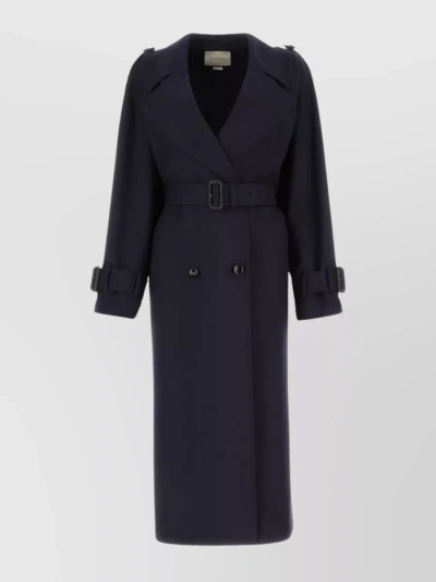Gucci Waist Belted Wool Trench With Back Pleat In Blue