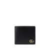 Gucci Black Bi-fold Wallet With Gg Marmont Logo In Hammered Leather Man In Black