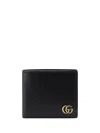Gucci Black Bi-fold Wallet With Gg Marmont Logo In Hammered Leather Man In Black