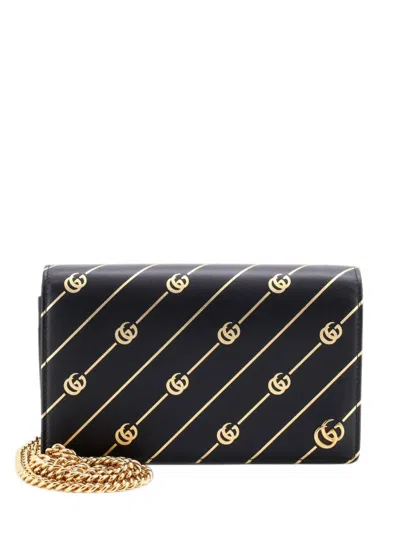 Pre-owned Gucci Wallet On Chain Diagonal Gg Leather Clutch Bag In Black
