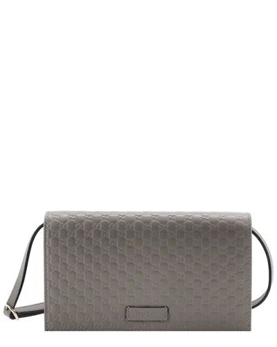 Gucci Wallet On Strap Microssima (authentic Pre-loved) In Gray
