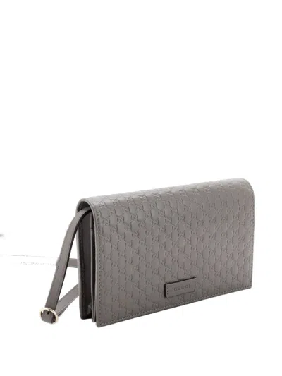 Pre-owned Gucci Wallet On Strap Microssima Leather Crossbody Bag In Gray