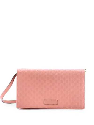 Pre-owned Gucci Wallet On Strap Microssima Leather Crossbody Bag In Pink