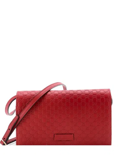 Pre-owned Gucci Wallet On Strap Microssima Leather Crossbody Bag In Red