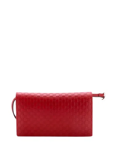 Pre-owned Gucci Wallet On Strap Microssima Leather Crossbody Bag In Red