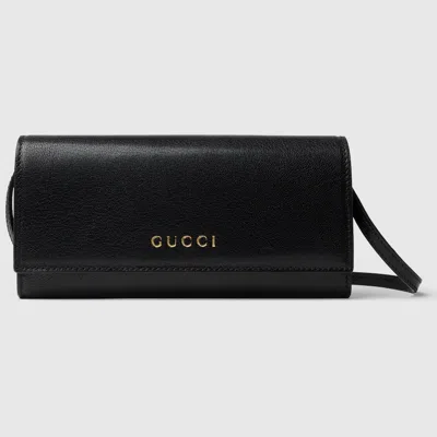 Gucci Wallet With Strap And  Lettering In Black